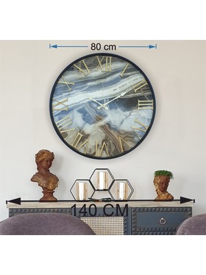 Markakanvas Siyah Metal Kasalı Mermer Desenli  Duvar Saati    50 x 80  cm