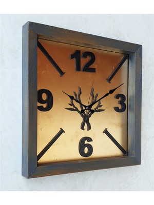 Markakanvas Ahşap Eskitme Kare Gold Altın Duvar  Masa Saati