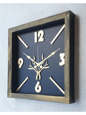 Markakanvas Ahşap Eskitme Kare Gold Altın Duvar  Masa Saati