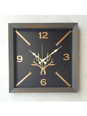 Markakanvas Ahşap Eskitme Kare Gold Altın Duvar  Masa Saati