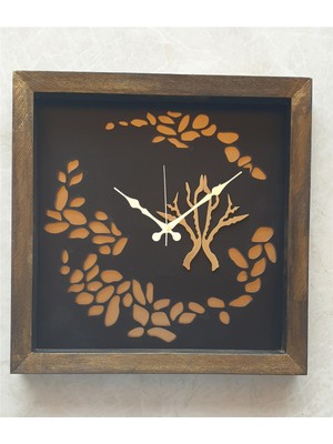 Markakanvas Ahşap Eskitme  Altın Gold Renkli Duvar Saati