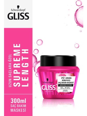 Gliss Supreme Length 2'Sİ 1 ARADA Koruyucu Saç Bakım Maskesi - Biotin Kompleksi ve Şakayık Çiçeği Özü ile 300 ml