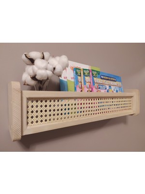 Babyroomstore Hazeranlı Ahşap Montessori Kitaplık Bebek ve Çocuk Odası Hasır Raf