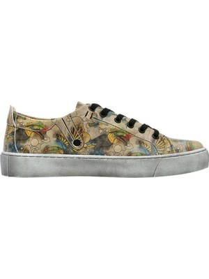 Dogo Kadın Vegan Deri Bej Sneakers - Watercolor Toucan Tasarım