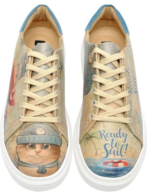 Kadın Vegan Deri Bej Sneakers - Ready to Sail Tasarım