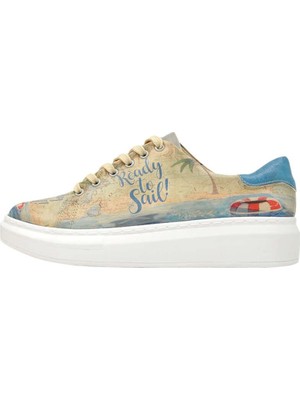 Kadın Vegan Deri Bej Sneakers - Ready to Sail Tasarım