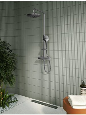 VitrA AquaHeat Bliss 240 A47205 2F Termostatik Duş Sistemi, Krom