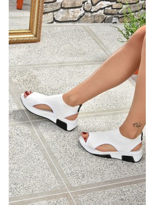 Fox Shoes Beyaz Triko Kumaş Kadın Sandalet K239000804