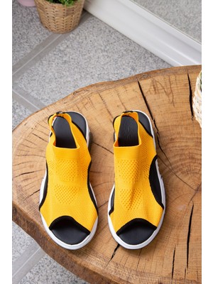 Fox Shoes Sarı Triko Kumaş Kadın Sandalet K239000804