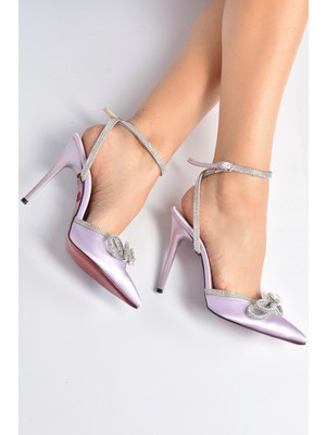 Fox Shoes Lila Kumaş Taşlı Kadın Topuklu Ayakkabı K654051204