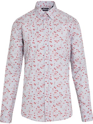 Hatemoğlu Erkek Kırmızı Baskılı Slim Fit Spor Gömlek