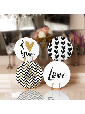 Real Homes 4'lü I Love You Kalp Tasarımlı Servis Altlığı & Supla