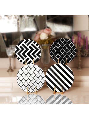 Real Homes 4'lü Siyah Beyaz Geometrik Motifli Servis Altlığı & Supla