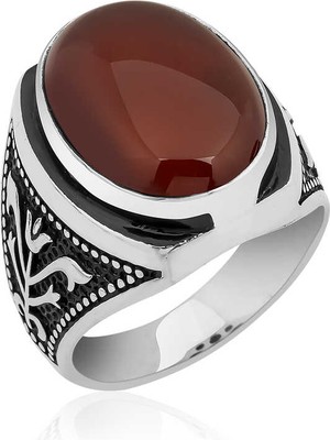 Gumush Gümüş Lale Işlemeli Akik Yüzük