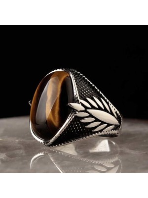 Gumush Gümüş Kaplangözü Taşlı Işlemeli Erkek Yüzük