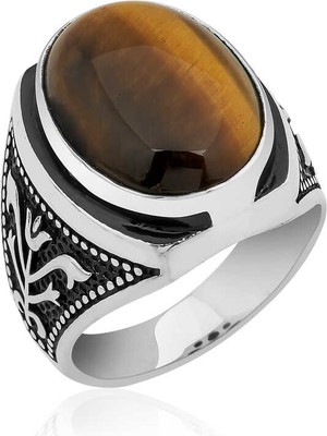 Gumush Gümüş Lale Işlemeli Kaplan Gözü Yüzük