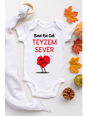 Limon Unisex Bebek Beyaz Beni En Çok Teyzem Sever Desenli Kısa Kol Body