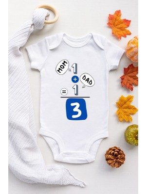 Limon Mam Dad 1+1=3 Desenli Kısa Kol Erkek Body