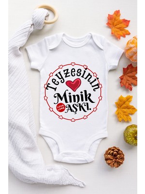 Limon Unisex Bebek Beyaz Teyzesinin Minik Aşkı Desenli Kısa Kol Body