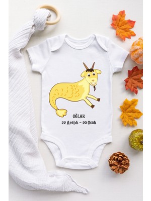 Limon Oğlak Burcu Desenli Kısa Kol Body