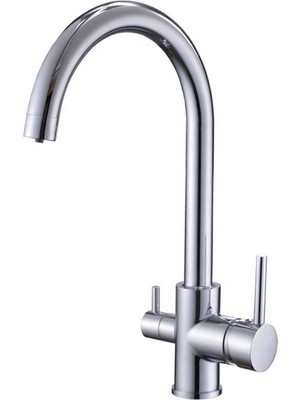 Kustar Arıtma Çıkışlı Mutfak Evye Bataryası Kuğu Borulu 2 Yollu Musluk Batarya