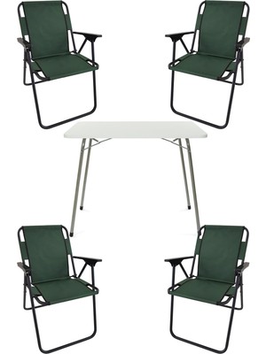Bofigo 60X80 Beyaz Katlanır Masa + 4 Adet Katlanır Sandalye Kamp Seti Bahçe Takımı Yeşil