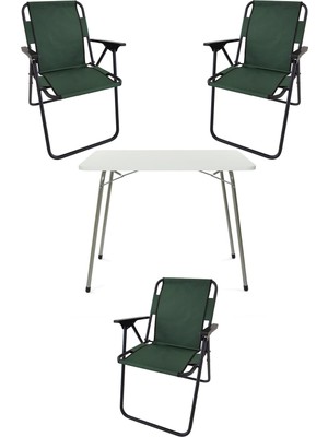 Bofigo 60X80 Beyaz Katlanır Masa + 3 Adet Katlanır Sandalye Kamp Seti Bahçe Takımı Yeşil