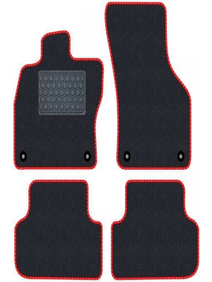 Tegin Hyundai Santafe cm 2006-2012 - 7 Kişilik Siyah Halı Kırmızı Kenar Petek Topuk Halı Paspas