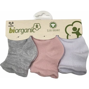 Organik Çorap Soket 3lü Basic Desenli Beyaz - Pembe - Gri