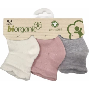 Organik Çorap Soket 3lü Basic Desenli Ekru - Pembe - Gri