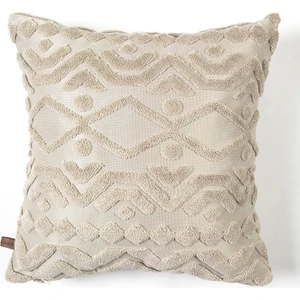 Bohem Özel Tasarım Punch Panç Desen Kare Dekoratif Kırlent Kılıfı Letta Natural