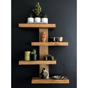 O&A Wood Doğal Ahşap Dekoratif Minimal Duvar Rafı4 Katlı Vintage Retro Ahşap Raf