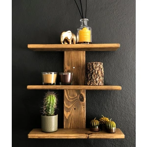 O&A Wood Doğal Ahşap Dekoratif Minimal Duvar Rafı, 3 Katlı Masif Raf