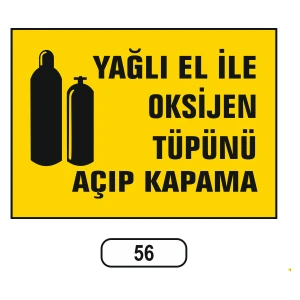 Yağlı El Ile Oksijen Tüpünü Açıp Kapama Uyarı Ikaz Levhası