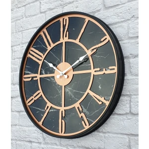 Siyah Metal Kasalı Mermer Desenli  Duvar Saati  ( Çap 50 cm -Çap 80 cm )