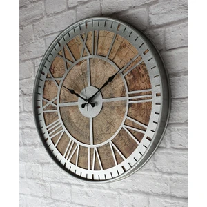 Gri Metal Kasalı Eski Dünya Haritalı Duvar Saati (Çap 50 cm - 80 cm )