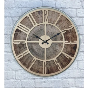 Gri Metal Kasalı Eski Dünya Haritalı Duvar Saati (Çap 50 cm - 80 cm )