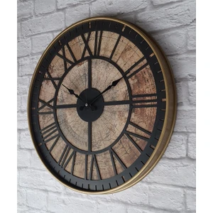 Altın(Gold) Renk Metal Kasalı Eski Dünya Haritalı Duvar Saati (Çap 50 cm - 80 cm )