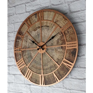 Eski Dünya Haritalı Duvar Saati    50 x 80  cm