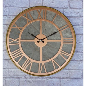 Altın(Gold) Renk Metal Kasalı Mermer Desenli Duvar Saati Çap 50 - 80 cm