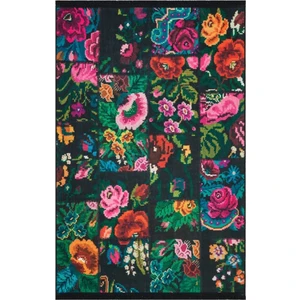 Çam Halı Gloria TD3251 Siyah Karabağ Patchwork Desen Dokuma Saçaklı Kilim