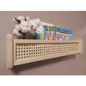 Hazeranlı Ahşap Montessori Kitaplık Bebek ve Çocuk Odası Hasır Raf