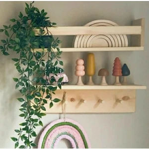 Ahşap Askılık Raf ve Kitaplık Raf Eğitici Montessori Raf 2li 60 cm