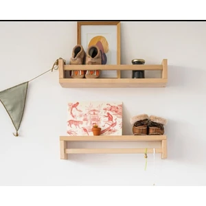 Montessori Kitaplık Çocuk Bebek Odası Rafı Ahşap Kitaplık Askılık 60CM 2li Ters Düz Raf