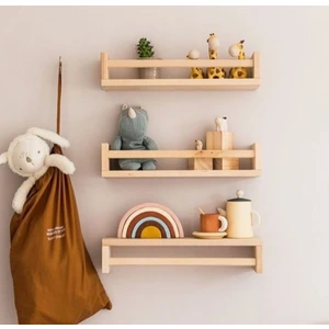 Montessori Kitaplık Çocuk Bebek Odası Rafı Ahşap Kitaplık Askılık 60CM 3lü Ters Düz Raf