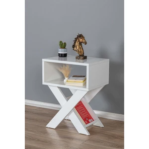 Enda Home X Ayaklı Dergilikli Başucu Komodin Yan Sehpa Beyaz