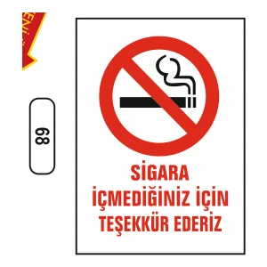 Sigara Içmediğiniz Için Teşekkür Ederiz Uyarı Ikaz Levhası