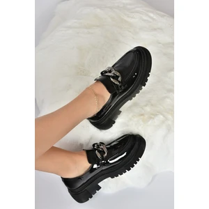 Fox Shoes Siyah Rugan Kalın Tabanlı Kadın Günlük Ayakkabı K294760008