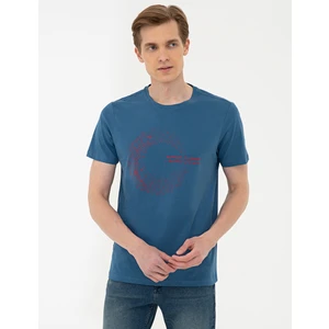 Pierre Cardin Erkek Mavi Slim Fit Baskılı Bisiklet Yaka Tişört 50241496-VR028