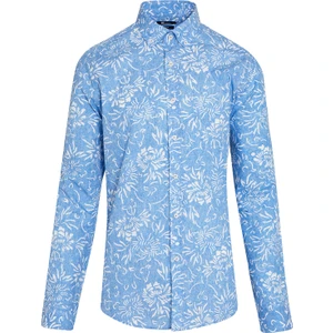 Erkek Mavi Baskılı Slim Fit Spor Gömlek